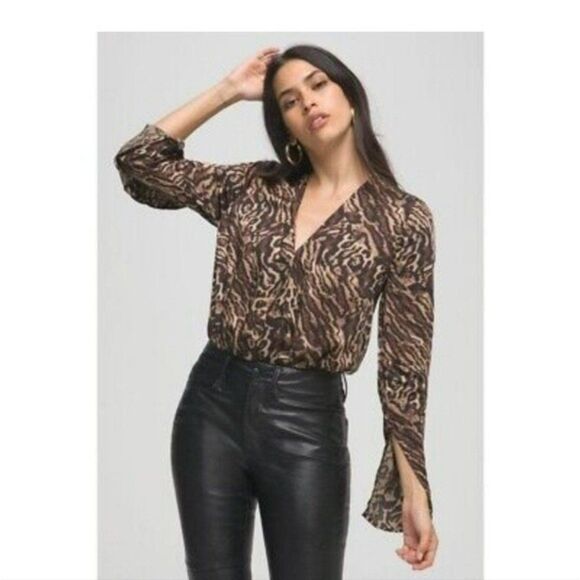 Good American Satin Wrap Bodysuit  New Top Shirt Black Jaguar Size 3 - Picture 3 of 7